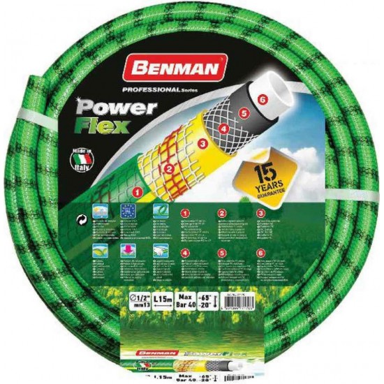 ΛΑΣΤΙΧΟ POWERFLEX 1/2"x25m (ΠΡΑΣΙΝΟ) BENMAN 77171